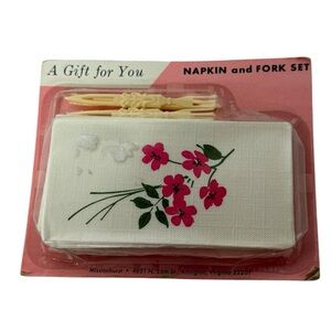 Vintage Floral Paper Napkin & Fork Set Missionhurst Flowers Mid Century Gift